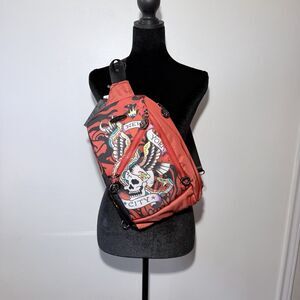 Ed Hardy Skull Eagle Red Sling Crossbody Backpack Y2K Unisex Bag NWT